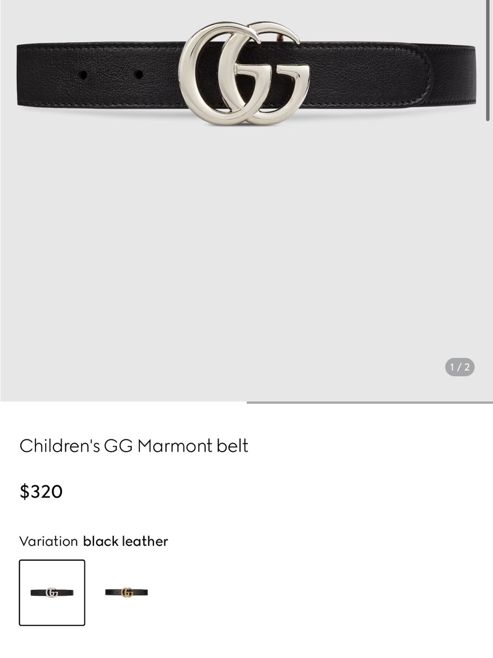 Gucci Black Leather Children's GG Marmont Belt with Silver Double G